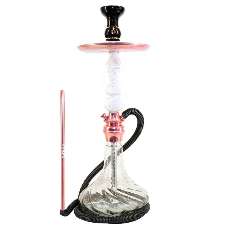 Narguile Amazon Future Marmorizado Metal Rose Vaso Transparente Rigado