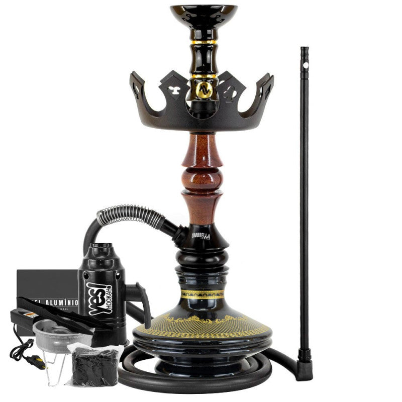 Narguile Marajah Umbrella Nano Marrom Metal Preto Vaso Brisas Prato Coroa Pequeno Rosh Alusi Take Gold Completo
