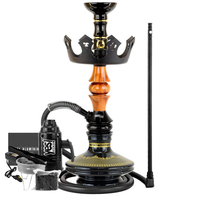 Narguile Marajah Umbrella Nano Natural Metal Preto Vaso Brisas Prato Coroa Pequeno Rosh Alusi Take Gold Completo