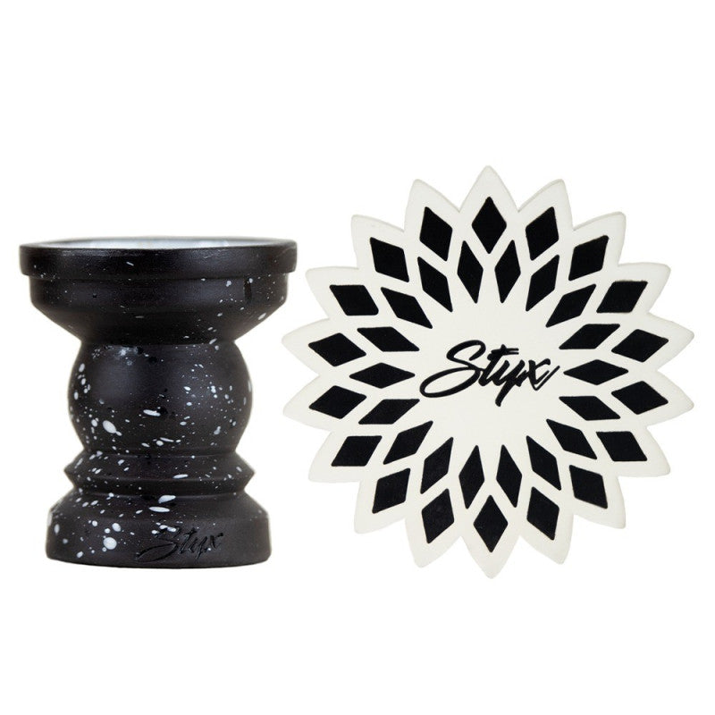 Rosh Narguile Styx Barro Preto STX Branco Preto + Tapete Para Rosh Styx